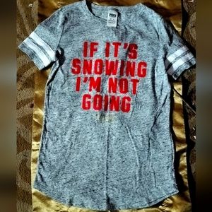 Victoria Secret PINK Heather Grey/DarkGrey , Red Striped sleeve T-shirt XS